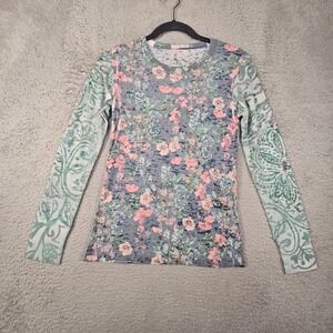 Whimsy Rose Thermal Top Womens XS Floral Waffle Knit‎ Baselayer Artsy Boho Fairy